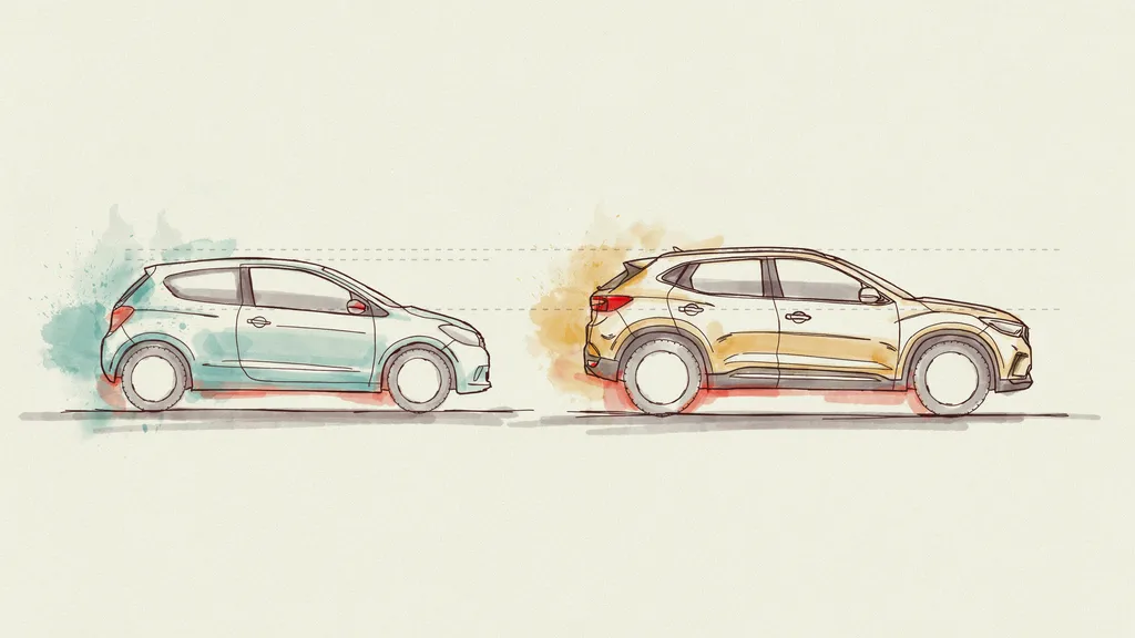 Illustration comparing a small hatchback and a compact crossover of the same length side by side, showing the height difference